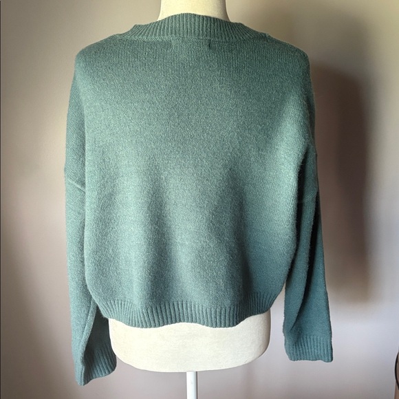 WITTY FOX Women’s Ditzy Floral Embroidered Green Cropped Button Sweater - Picture 4 of 6